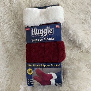 Huggle Ultra Plush Slipper Socks - Red and White